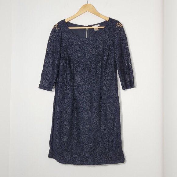 Monroe & Main Women's Black Floral Lace 3/4 Sleeve Zipper Back Knee Length Dress - Picture 1 of 11